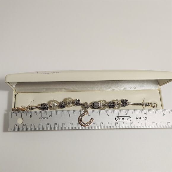 Swarovski Elements Charm Bracelet Horseshoe Silver Tone Beads Crescent Box Lucky - Picture 10 of 11